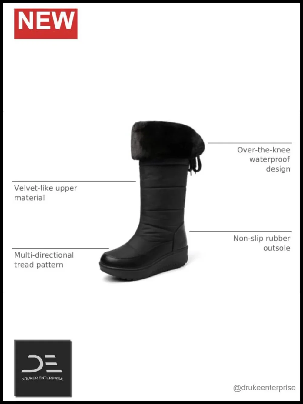 Waterproof Velvet Over-The-Knee Snow Boots with Back Lace-Up, Non-Slip Winter
